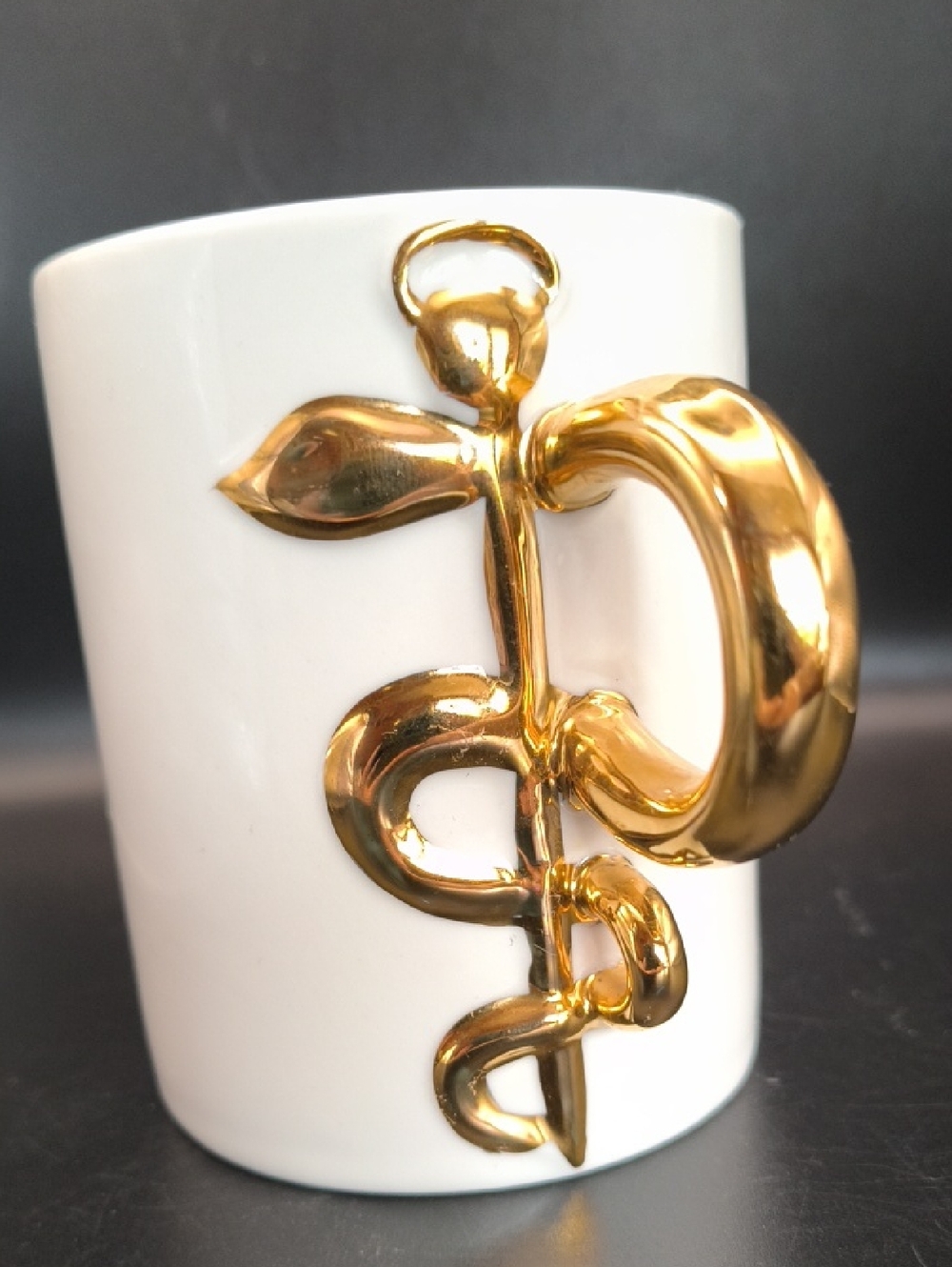 The Medicine Mug - 12oz White Ceramic with Gold Rod of Asclepius Handle